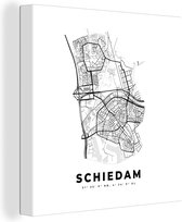 Canvas Schilderij Plattegrond – Schiedam – Zwart Wit – Stadskaart - Kaart - Nederland - 20x20 cm - Wanddecoratie