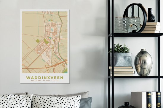 Peinture sur toile Waddinxveen - Plan de la ville - Carte - Plan d'étage - Vintage - 60x90 cm - Décoration murale