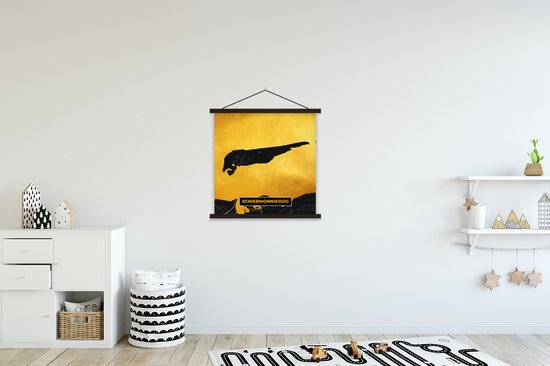 Porte-affiche avec affiche - Affiche scolaire - Carte - Plan d'étage - Plan de la ville - Schiermonnikoog - Île - 60x60 cm - Lattes noires