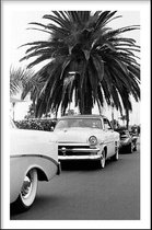 Walljar - Classic Car Under A Palm Tree - Zwart wit poster