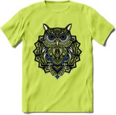 Uil - Dieren Mandala T-Shirt | Donkerblauw | Grappig Verjaardag Zentangle Dierenkop Cadeau Shirt | Dames - Heren - Unisex | Wildlife Tshirt Kleding Kado | - Groen - XL