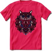 Uil - Dieren Mandala T-Shirt | Donkerblauw | Grappig Verjaardag Zentangle Dierenkop Cadeau Shirt | Dames - Heren - Unisex | Wildlife Tshirt Kleding Kado | - Roze - XXL