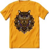 Uil - Dieren Mandala T-Shirt | Paars | Grappig Verjaardag Zentangle Dierenkop Cadeau Shirt | Dames - Heren - Unisex | Wildlife Tshirt Kleding Kado | - Geel - 3XL