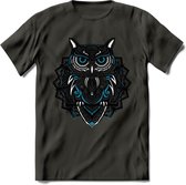 Uil - Dieren Mandala T-Shirt | Blauw | Grappig Verjaardag Zentangle Dierenkop Cadeau Shirt | Dames - Heren - Unisex | Wildlife Tshirt Kleding Kado | - Donker Grijs - M