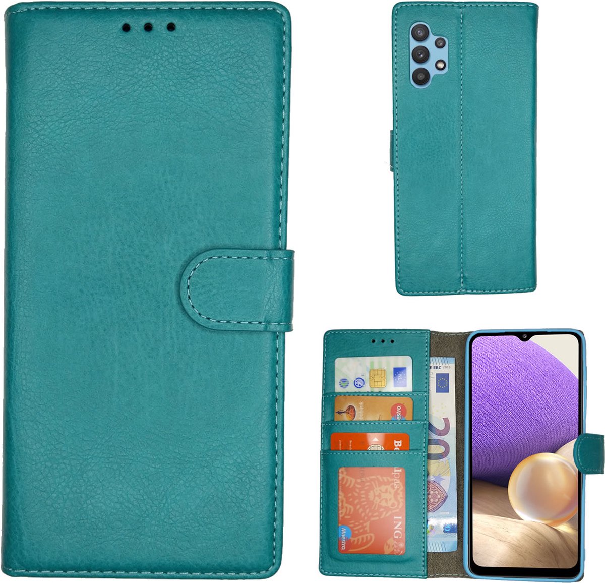 Hoesje geschikt voor Samsung A32 (5G) - Book Case - Zacht Premium Kunstleer met sterke Magneetsluiting - telefoonhoesje - Aqua Blauw
