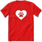 Cat Love Paw - Katten T-Shirt Kleding Cadeau | Dames - Heren - Unisex | Kat / Dieren shirt | Grappig Verjaardag kado | Tshirt Met Print | - Rood - 3XL