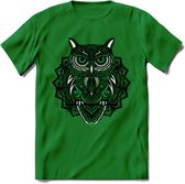 Uil - Dieren Mandala T-Shirt | Groen | Grappig Verjaardag Zentangle Dierenkop Cadeau Shirt | Dames - Heren - Unisex | Wildlife Tshirt Kleding Kado | - Donker Groen - XXL