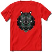 Uil - Dieren Mandala T-Shirt | Aqua | Grappig Verjaardag Zentangle Dierenkop Cadeau Shirt | Dames - Heren - Unisex | Wildlife Tshirt Kleding Kado | - Rood - XL