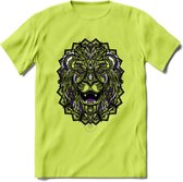 Leeuw - Dieren Mandala T-Shirt | Paars | Grappig Verjaardag Zentangle Dierenkop Cadeau Shirt | Dames - Heren - Unisex | Wildlife Tshirt Kleding Kado | - Groen - 3XL