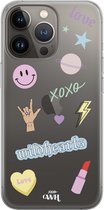 Wildhearts Icons - iPhone Transparant Case - Transparant shockproof hoesje geschikt voor iPhone 13 Pro hoesje - Doorzichtig hoesje met icoontjes