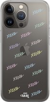 XoXo Colors - iPhone Transparant case - Transparant hoesje geschikt voor iPhone 13 Pro - Doorzichtig shockproof case met opdruk xoxo - Siliconen hoesje