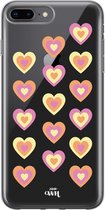 Retro Heart Pastel Pink - iPhone Transparant Case - Transparant siliconen hoesje geschikt voor iPhone 7 Plus / 8 Plus hoesje - Shockproof case doorzichtig met hartjes - Hartje besc