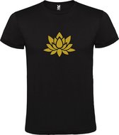 Zwart  T shirt met  print van "Lotusbloem " print Goud size L