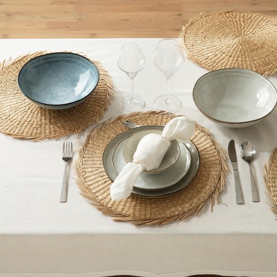 Set de 8x sets de table ronds raphia naturel - 38 cm - Dessous de table
