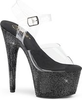 Pleaser Sandaal met enkelband, Paaldans schoenen -41 shoes- BEJEWELED-708DM Paaldans schoenen Zwart/Transparant