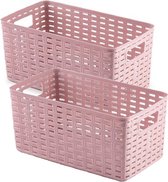 3x stuks rotan gevlochten opbergmand/opbergbox kunststof - Oud roze - 15 x 28 x 13 cm - Kast mandjes