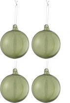 J-Line Doos Van 4 Kerstballen Effen Transparant Groen Medium