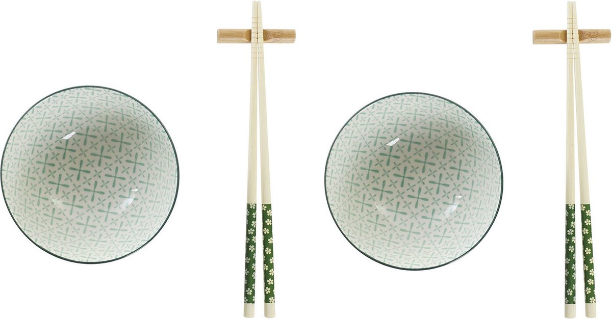 6-delige sushi serveer set aardewerk voor 2 personen groen/wit - Sushi servies