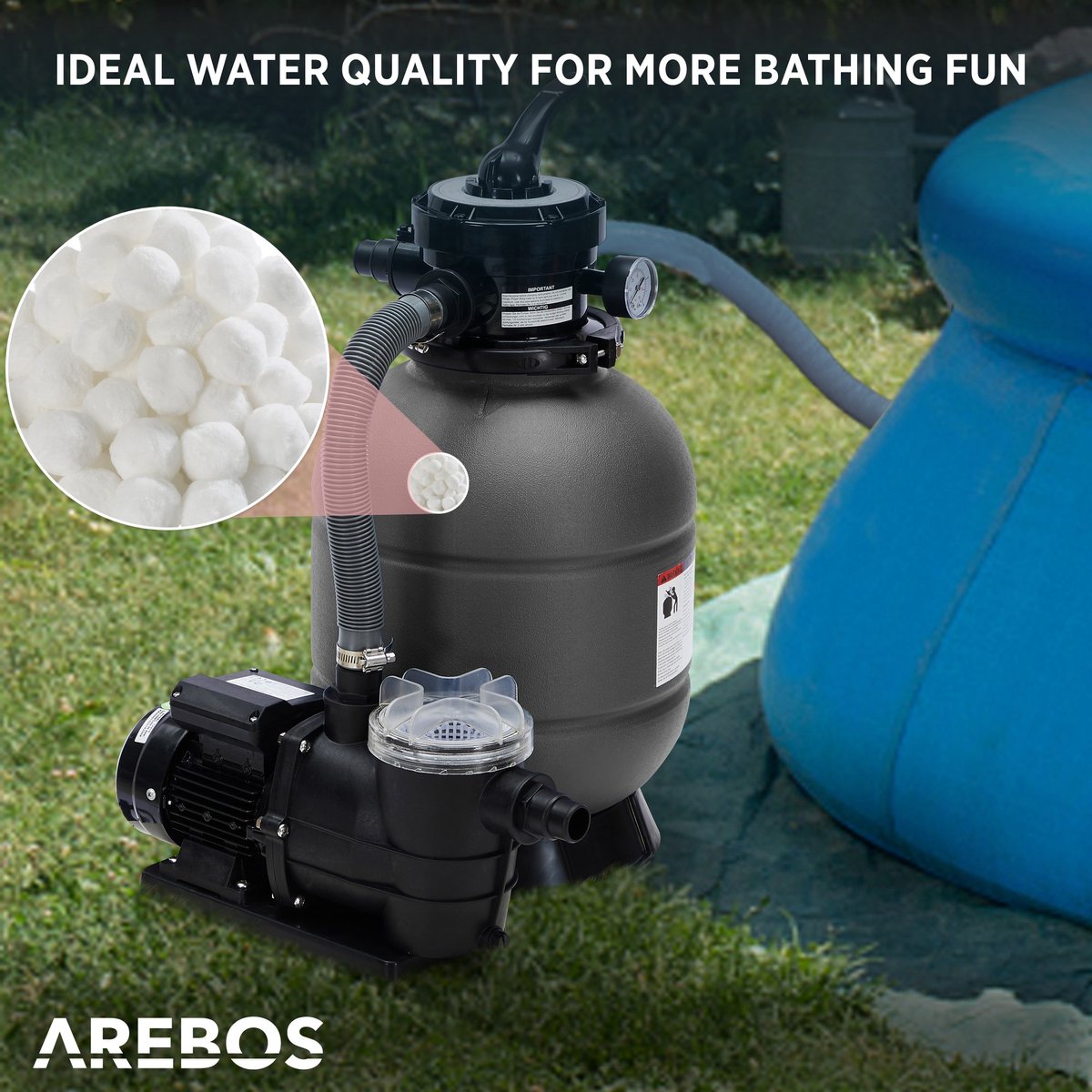 AREBOS Filtre à sable avec pompe 10200 l/h 400 W Volume du réservoir jusquà 20 kg de sable Gris 