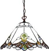 LumiLamp Hanglamp Tiffany Ø 31*107 cm E27/max 1*60W Creme, Bruin Glas, Metaal Hanglamp Eettafel Hanglampen Eetkamer