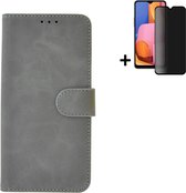 MoDo hoesje Geschikt voor Samsung Galaxy A13 5G - Kunstleer Book Case - Grijs hoesje met privacy screenprotector