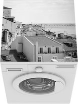 Wasmachine beschermer mat - Lissabon - Huis - Portugal - Zwart - Wit - Breedte 60 cm x hoogte 60 cm