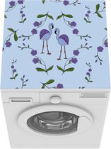 Wasmachine beschermer mat - Flamingo - Bloemen - Paars - Patroon - Breedte 60 cm x hoogte 60 cm