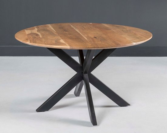 Nordic - Table à manger - acacia - naturel - rond - dia 130cm - pied araignée - acier enduit