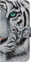 ADEL Étui portefeuille en similicuir pour cartes Convient pour Samsung Galaxy S22 Ultra - Tigre Zwart