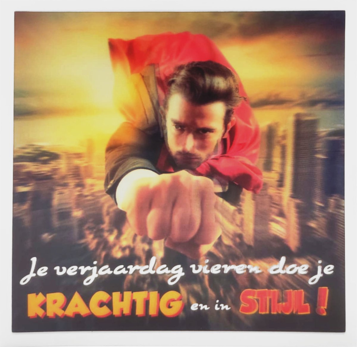 Depesche - 3D wenskaart met superheld en de tekst "Je verjaardag vieren doe je krachtig ..." - 026