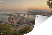 Muurdecoratie Uitzicht op downtown stad en haven van Málaga Spanje - 180x120 cm - Tuinposter - Tuindoek - Buitenposter