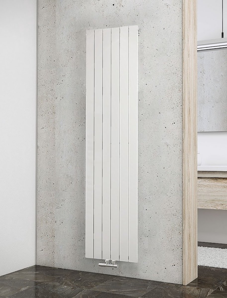 Schulte lamellen radiator Aachen, 45 x 180 cm, 926 Watt, designradiator voor de badkamer, alpine-wit met midden onderaansluiting, 6 Lamellen, EP3318046-M 04 , Passende handdoekhouder optioneel leverbaar,