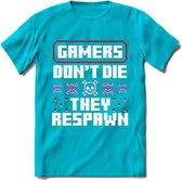 Gamers don't die pixel T-shirt | Gaming kleding | Grappig game verjaardag cadeau shirt Heren – Dames – Unisex | - Blauw - XXL