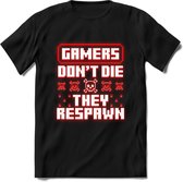 Gamers don't die pixel T-shirt | Neon Rood | Gaming kleding | Grappig game verjaardag cadeau shirt Heren – Dames – Unisex | - Zwart - L