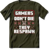 Gamers don't die pixel T-shirt | Rood | Gaming kleding | Grappig game verjaardag cadeau shirt Heren – Dames – Unisex | - Leger Groen - XL