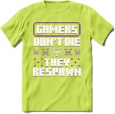 Gamers don't die pixel T-shirt | Paars | Gaming kleding | Grappig game verjaardag cadeau shirt Heren – Dames – Unisex | - Groen - XXL