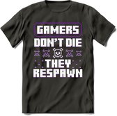 Gamers don't die pixel T-shirt | Paars | Gaming kleding | Grappig game verjaardag cadeau shirt Heren – Dames – Unisex | - Donker Grijs - XL