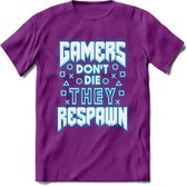 Gamers don't die T-shirt | Neon Blauw | Gaming kleding | Grappig game verjaardag cadeau shirt Heren – Dames – Unisex | - Paars - S