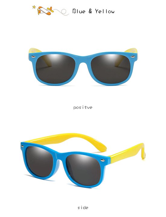 Fler® | Kinderzonnebril - Model 2022 - flexibel model - UV400 protectie – Grijze lens - 3 tot 10 jaar - Kinderen - Baby en Peuter - Jongen - Meisje - sunglasses - nieuwste kleuren 2022 - Blauw Geel