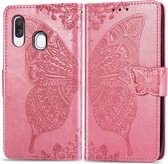 Samsung Galaxy A40 Hoesje - Mobigear - Butterfly Serie - Kunstlederen Bookcase - Roze - Hoesje Geschikt Voor Samsung Galaxy A40