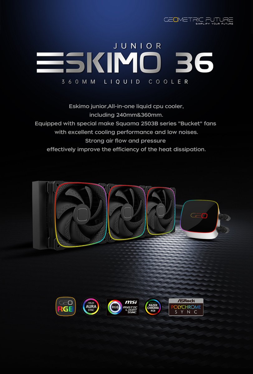 Future Eiskimo Junior 36 Aio 360 Mm Cpu-Waterkoeling, Waterkoeling, Argb,Black, Geo-Ej-36 - afbeelding 4