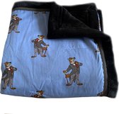 Handgemaakte kinderdeken blauw zwart boze wolf Efteling 150 x 150 cm