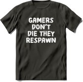 Gamers don't die T-shirt | Gaming kleding | Grappig game verjaardag cadeau shirt Heren – Dames – Unisex | - Donker Grijs - S
