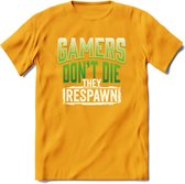 Gamers don't die T-shirt | Groen | Gaming kleding | Grappig game verjaardag cadeau shirt Heren – Dames – Unisex | - Geel - L