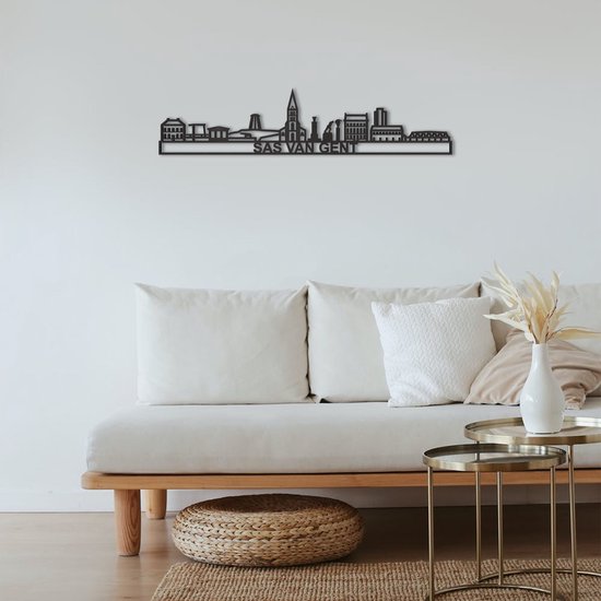 Skyline Sas Van Gent Zwart MDF 90 Cm Décoration murale Pour Le Mur Avec Texte City Shapes