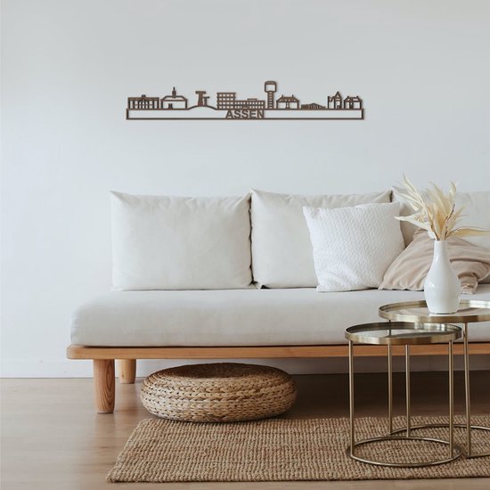 Skyline Assen Notenhout 90 Cm Wanddecoratie Voor Aan De Muur Met Tekst City Shapes