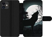 Bookcase Geschikt voor iPhone 12 Pro Max telefoonhoesje - Wolf - Silhouet - Maan - Met vakjes - Wallet case met magneetsluiting