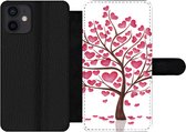 Bookcase Geschikt voor iPhone 12 telefoonhoesje - Een illustratie van een boom met hartjes - Met vakjes - Wallet case met magneetsluiting