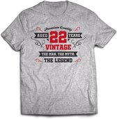 22 Jaar Legend - Feest kado T-Shirt Heren / Dames - Antraciet Grijs / Rood - Perfect Verjaardag Cadeau Shirt - grappige Spreuken, Zinnen en Teksten. Maat 3XL