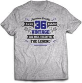 36 Jaar Legend - Feest kado T-Shirt Heren / Dames - Antraciet Grijs / Donker Blauw - Perfect Verjaardag Cadeau Shirt - grappige Spreuken, Zinnen en Teksten. Maat XXL